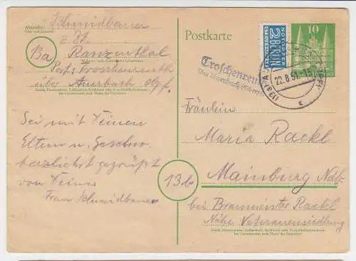 BRD 1951, Troschenreuth ü. Auerbach, Landpost Stpl. auf 10 Pf. Ganzsache