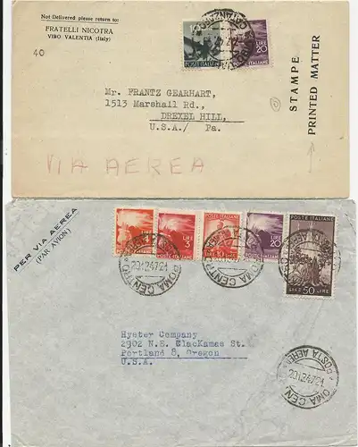 Italien 1947, 2 Luftpost Brief n. USA, 1mal stampe - Drucksache