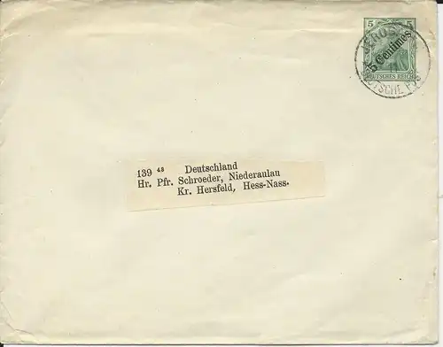 DP Türkei 1911, 5 C. Ganzsache Brief v. Jerusalem n. Niederaulau