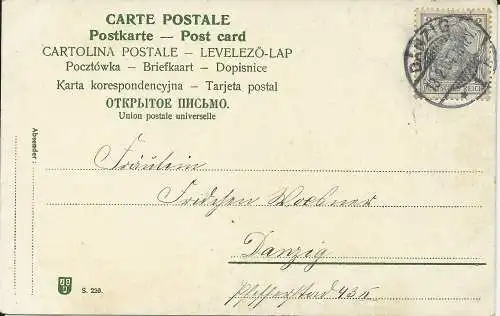 DR 1904, EF 2 Pf. Germania auf Orts Karte Danzig
