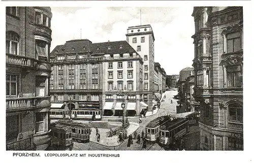 Pforzheim, Leopoldsplatz m. Trambahn, 1937 gebr. sw Foto AK