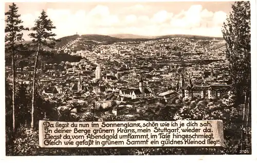 Stuttgart von oben m. Gedicht, 1935 gebr. sw Foto AK