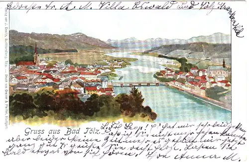 Bad Tölz, 1902 gebr. Gruss aus Farb-AK.
