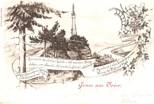 Trier Landschaft m. Gedicht, 1898 gebr. Gruss aus...sw-AK.