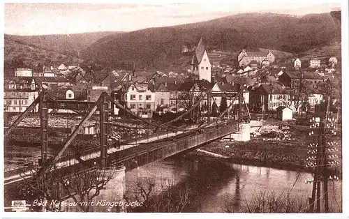 Bad Nassau m. Hängebrücke, 1928 gebr. sw-AK.