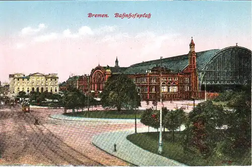 Bremen Bahnhofsplatz, ungebr. Farb-AK.