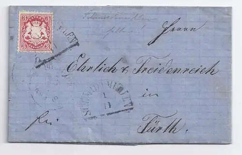 Bayern 1872, HKS Schmidtmühlen (Opf) auf Brief m. 3 Kr. u. kpl. Inhalt. #424