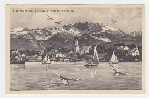 Bayern, Seeshaupt Starnberg See, ungebr. sw-AK m. Schiffen u. Möwen. #1837