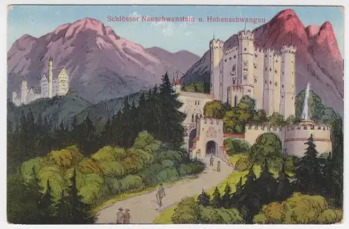 Bayern, Neuschwanstein Hohenschwangau, ungebr. Farb-AK Königsschlösser. #1841