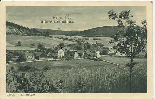 Grasellenbach,  Hotel Pension Siegfriedbrunnen,  1922 gebr. sw-AK