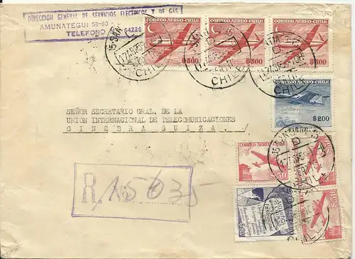 Chile 1959, Einschreiben Brief m. 8 Marken i.d. Schweiz. Adresse!