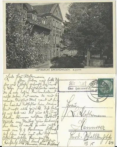 DR 1934, Landpost Stpl. Kirchdorf ü. Hannover auf AK Barsinghausen m. 6 Pf. 