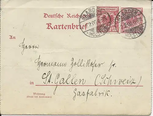 DR 1900, 10 Pf. Zusatzfr. auf 10 Pf. Karten Brief v. Gaarde i.d. Schweiz