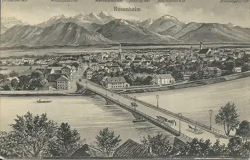 Rosenheim, gebr. sw-AK m. Brücke u. Fuhrwerken. 