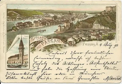 Passau, 1895 gebr. Litho-AK m. 