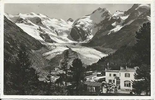 Schweiz, Hotel Morteratsch m. Bernina Gletscher, Graubünden, ungebr. sw-AK