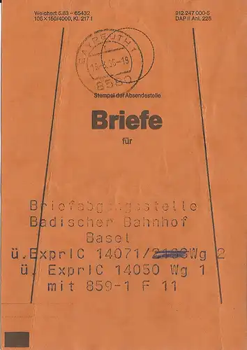Bayreuth, Brief Bund Fahne f. BA Basel Bad. Bahnhof. 