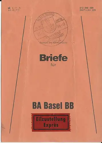 Maulburg, Brief Bund Fahne f. Express Sendungen f. BA Basel Bad. Bahnhof 