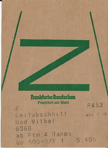 Frankfurt, Zeitung Brief Bund Fahne f. Frankf. Rundschau n. Bad Vilbel 