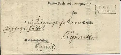 Preussen 1861, R2 Cosel u Beamten Stpl. auf Amts-Formular Brief n. Rybnik.