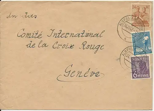 1947, 6+20+24 Pf. auf Auslands Brief v. Alsfeld Oberhessen i.d. Schweiz