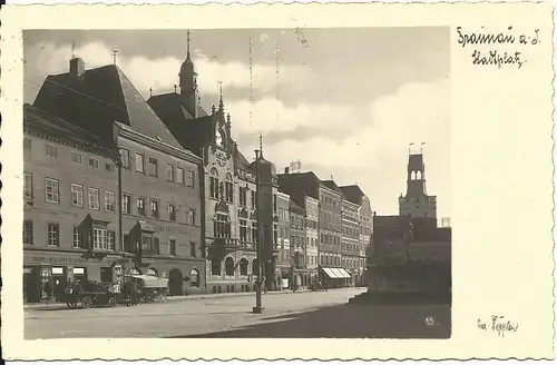 Braunau am Inn, Stadtplatz, 1933 gebr. sw-AK m. Pferde Fuhrwerken