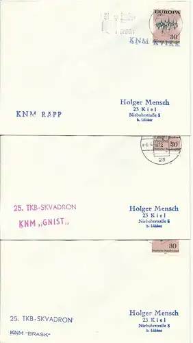  3 Kiel Schiffspost Briefe m. versch. Norwegen Schiffs Stempeln