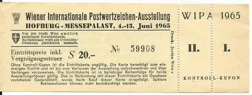 Österreich WIPA 1965,  ungebrauchte Eintrittskarte