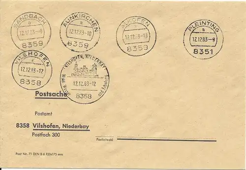 BRD 1983, 4-stellige PLZ 8359 Blanco Brief Sandbach, Alkofen, Aunkirchen usw.