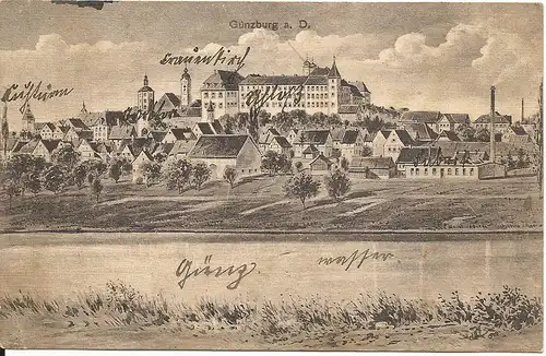 Günzburg, Ansicht m. Fabrik, 1910 gebr. sw-AK