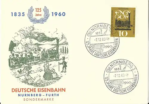 BRD 1960, 125 Jahre Dt. Eisenbahn, illustrierte FDC Karte