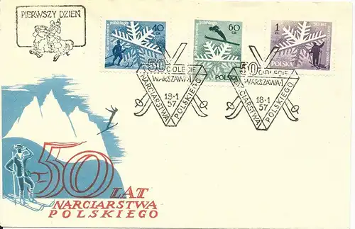 Polen 1957, Skisport, FDC m. 3 Werten komplett.