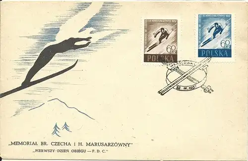 Polen 1957, Skisport, FDC m. 2 Werten komplett.