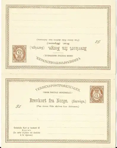 Norwegen P24, ungebr. Doppel Ganzsache 6 öre braun