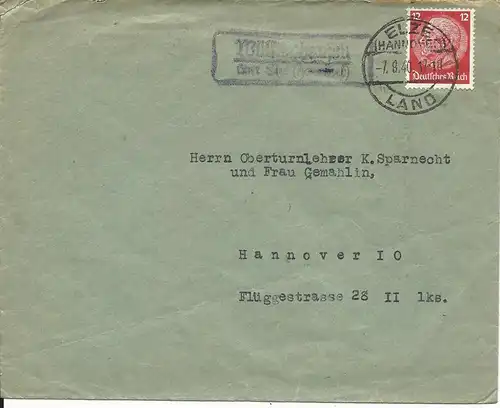 DR 1940, Landpost Stpl. Wülfinghausen über Elze (Hannover) auf Brief m. 12 Pf.