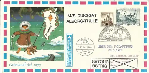 Österreich Grönland 1977, Polar Arktis Schiffspost Brief m. Graz Eisbär Stempel.