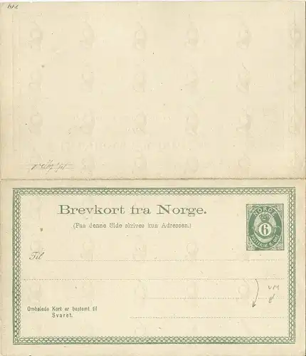 Norwegen P8, ungebr. 6 öre Doppel Ganzsache 