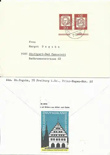 BRD 1964, Propaganda Vignette Greifswald rs. auf Brief v. Untermünstertal
