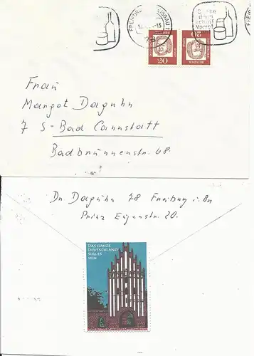 BRD 1964, Propaganda Vignette Neubrandenburg rs. auf Brief v. Freiburg