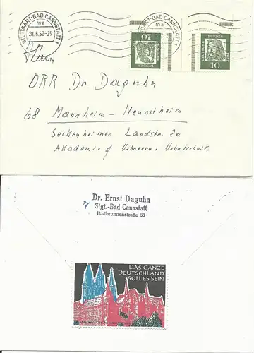 BRD 1962, Propaganda Vignette Meissen rs. auf Brief v. Stuttgart Bad Cannstadt