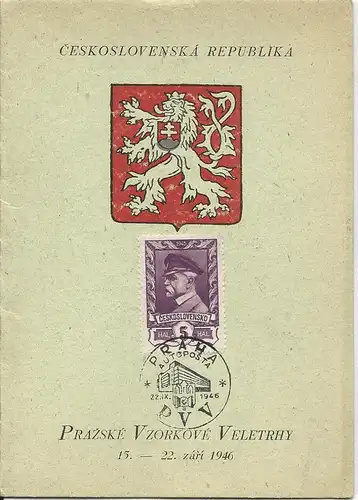 Tschechoslowakei 1946, Gedenkblatt m. 4 Marken u. Sonderstpl. Prag