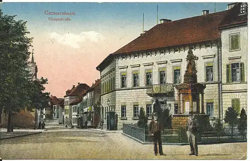 Germersheim, Hauptstrasse m. Personen, 1918 per Feldpost gebr. Farb AK 