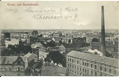 Gruss aus Neumünster,1907 gebr. sw AK.