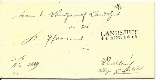 Bayern 1841, L2 Landshut auf Brief n. Veitsbuch "Ablage zu Post Au"