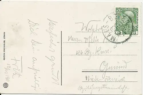 Österreich 1911, Bahnpost Stpl. Mals-Bozen auf AK m. 5 H. v. Trafoi