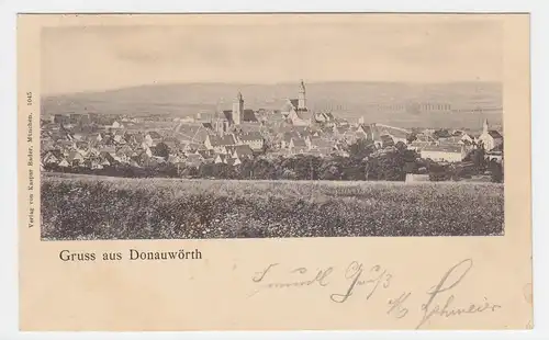  Gruss aus Donauwörth, Panorama v. Schellenberg, 1901 gebr. sw AK