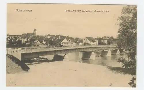 Donauwörth, neue Donaubrücke m. Pferdegespann, ungebr. sw AK 