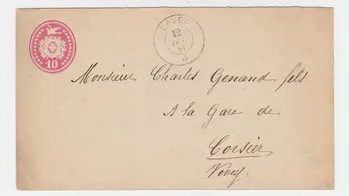 Schweiz 1881, K2 LAVEY klar auf 10 C. Tübli Ganzsache Brief