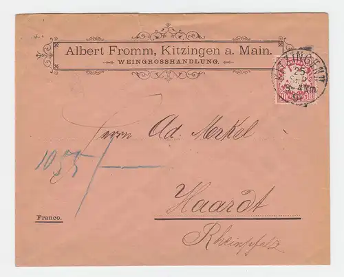 Bayern 1891, Firmen Brief Weingrosshandlung m. Stpl. Kitzingen II