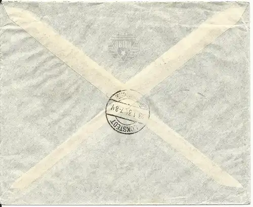 Chile 1953, EF 10 $ Dampflok auf Brief v. Santiago n. Südafrika.